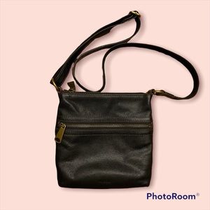 Fossil Authentic Black Leather Cross Body Purse